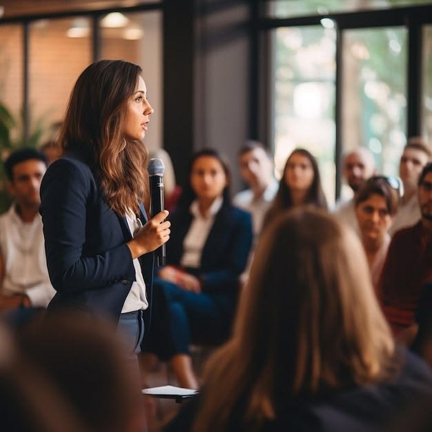 Student speaking confidently